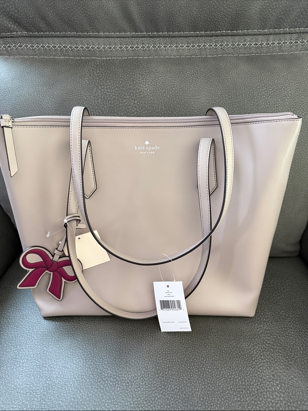Kate Spade Pale Blush Leather Tote with Bow Charm